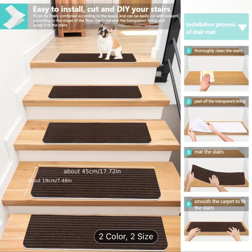 8pcs Carpet Stair Mats, Non-Slip And Machine Washable Rugs